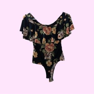 Flower print off the shoulder body suit